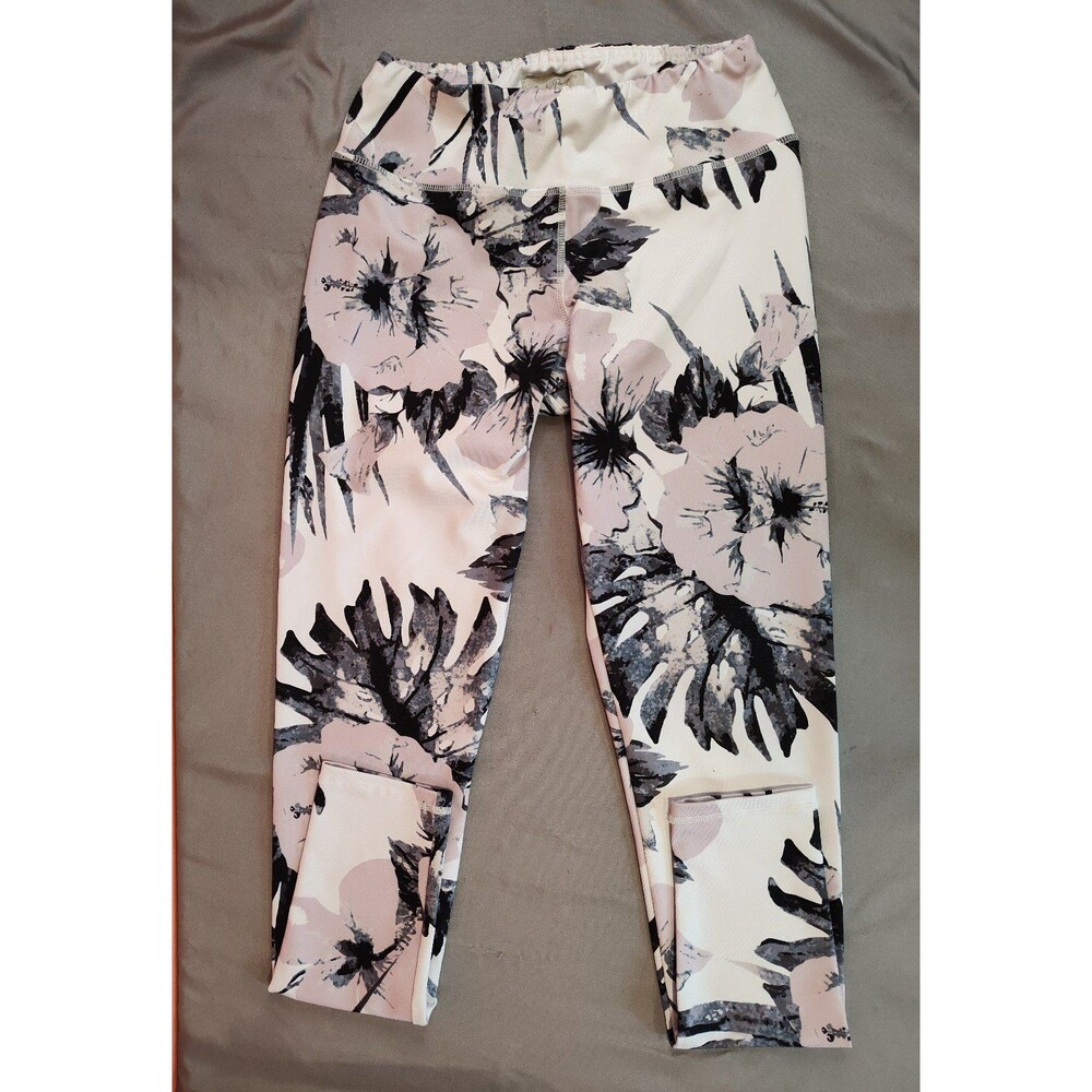 Women's Charlie Paige Floral Palm Leaf Leggings Black White Small